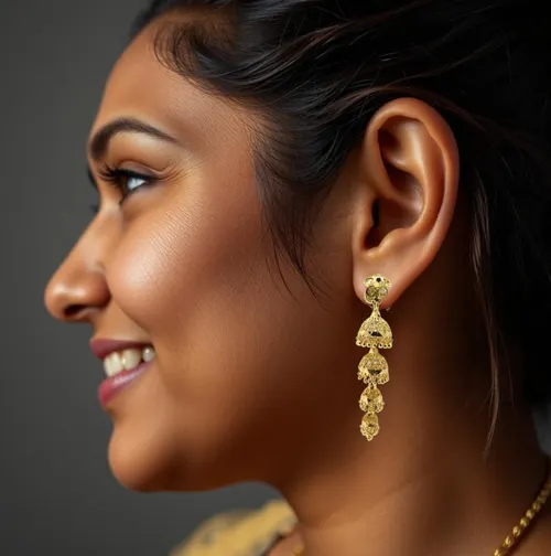 Gold Tone Multi Layered Pearls Traditional Dangle Earring